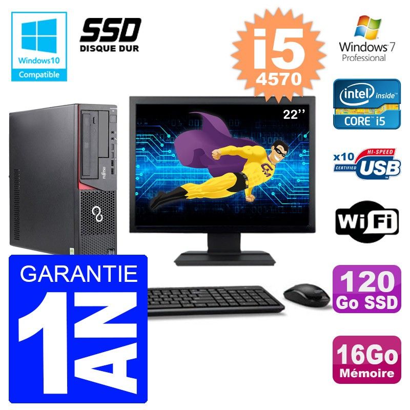 Fujitsu Esprimo E720 E85+ DT 22-inch Screen i5-4570 16GB RAM 120GB SSD WiFi Windows 7 Desktop