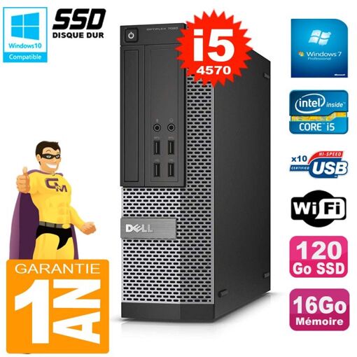PC de escritorio Dell Optiplex 7020 SFF - Procesador Intel Core i5-4570, 16GB de RAM, SSD de 120GB, Grabadora de DVD, WiFi, Windows 7 Pro