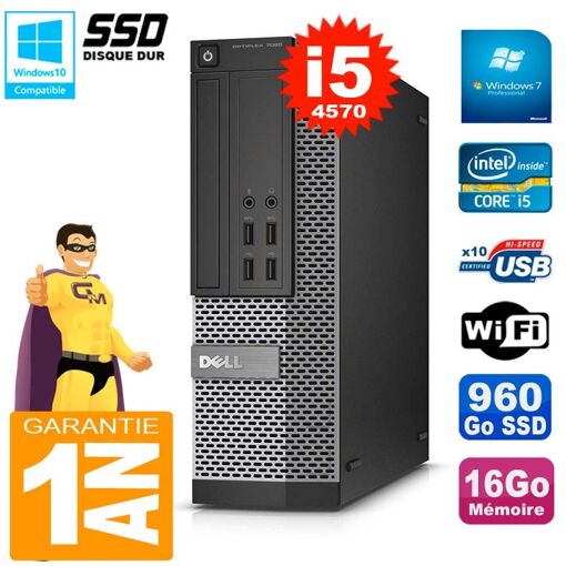 PC de escritorio Dell Optiplex 7020 SFF - Procesador Intel Core i5-4570, 16 GB de RAM, 960 GB SSD, Grabadora de DVD, WiFi, Windows 7 Pro