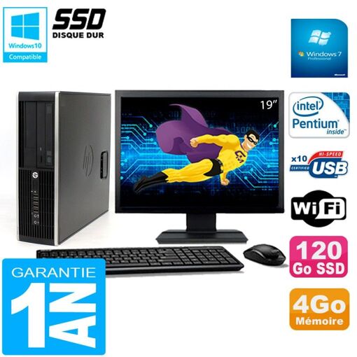 PC de escritorio HP Compaq Elite 8300 SFF - Pantalla de 19', Procesador Intel Pentium G850, 4 GB de RAM, SSD de 120 GB, WiFi, Windows 7 Pro