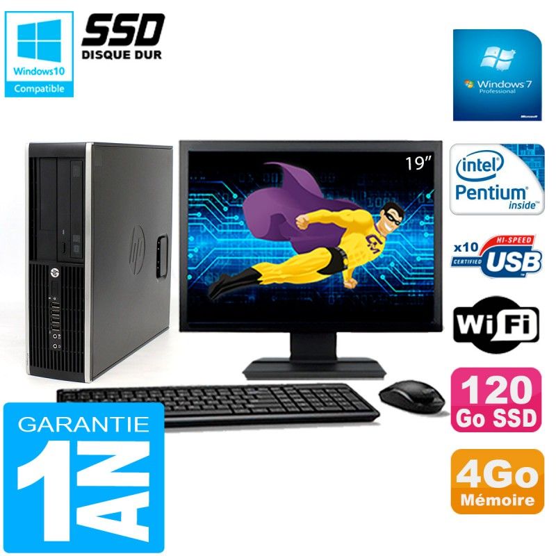 HP Compaq Elite 8300 SFF Desktop Computer - 19" Screen, Intel Pentium G850, 4GB RAM, 120GB SSD, WiFi, Windows 7 Pro
