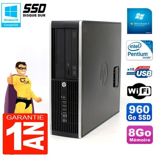 PC de escritorio HP Compaq 8300 SFF - Procesador Intel Pentium G850, 8 GB de RAM, 960 GB SSD, Grabadora de DVD, WiFi, Windows 7 Pro