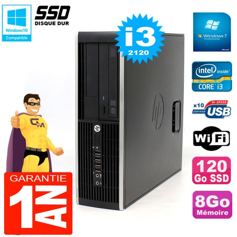 Ordinateur de bureau HP Compaq 8300 SFF - Processeur Core i3, 8 Go de RAM, 120 Go SSD, Lecteur DVD, Wi-Fi