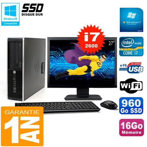 Computadora de escritorio HP Compaq Elite 8300 SFF - Pantalla de 27'', Procesador Intel Core i7-2600, 16 GB RAM, 960 GB SSD, WiFi