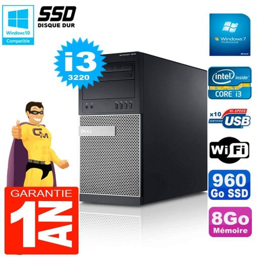 Computadora de escritorio Dell Optiplex 7010 MT - Procesador Intel Core i3-3220, 8 GB de RAM, 960 GB SSD, WiFi, Windows 7 Pro
