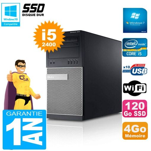 Torre Dell Optiplex 7010 - Procesador Intel Core i5-2400, 4GB de RAM, 120GB SSD, WiFi, Windows 7 Profesional