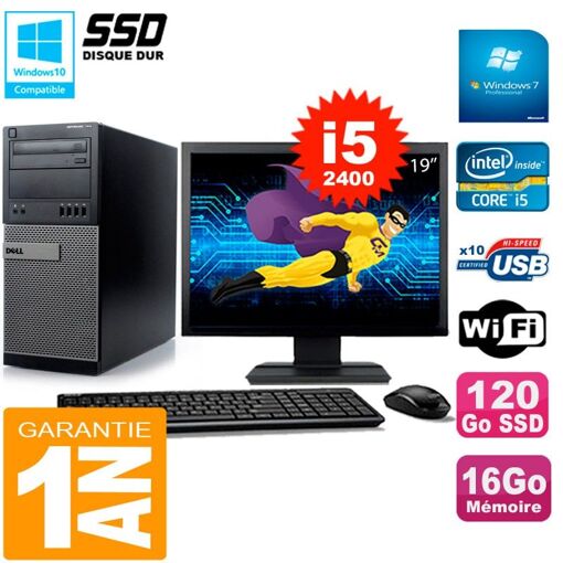 Computadora de escritorio Dell Optiplex 7010, pantalla de 19', procesador Intel Core i5-2400, 16GB de RAM, SSD de 120GB, WiFi, Windows 7 Pro