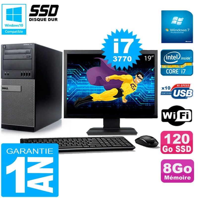 Dell Optiplex 7010 Desktop PC - 19" Screen, Core i7-3770, 8GB RAM, 120GB SSD, WiFi, Windows 7 Pro
