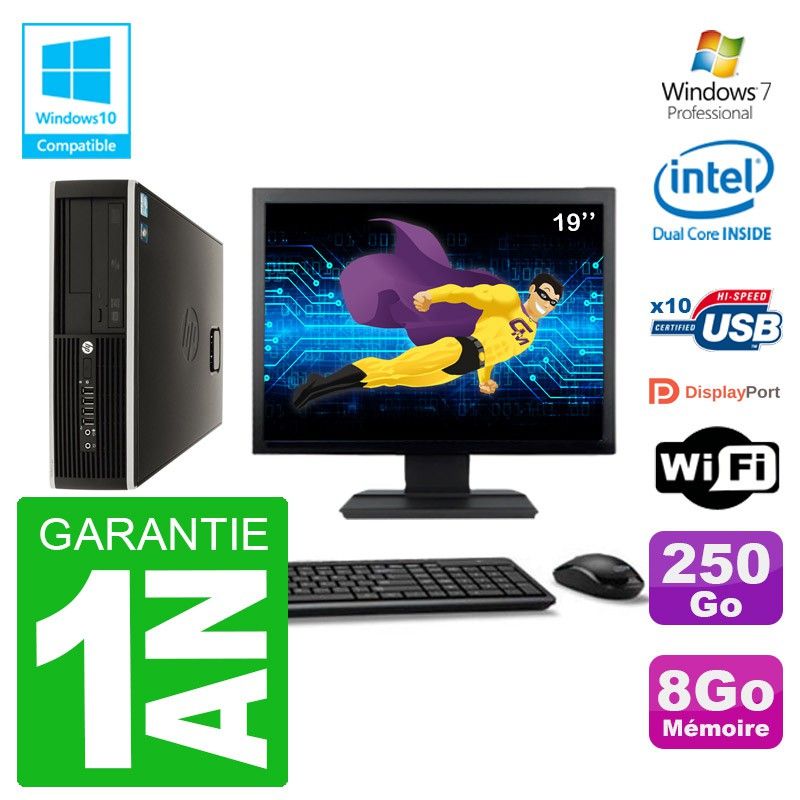 HP Elite 8100 SFF PC - 19" Screen, Intel Pentium Dual-Core, 8GB RAM, 250GB HDD, DVD Burner, WiFi, Windows 7 Pro