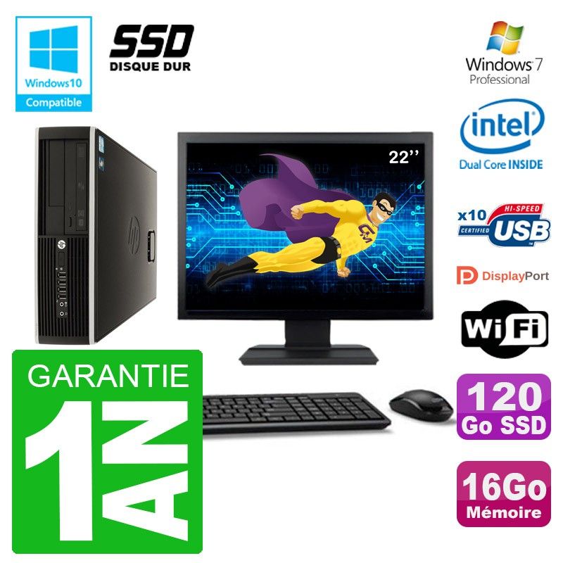 HP Compaq 8100 SFF Desktop PC - 22" Screen, Intel Pentium Dual-Core 2.8GHz, 16GB RAM, 120GB SSD, DVD Drive, WiFi, Windows 7 Pro