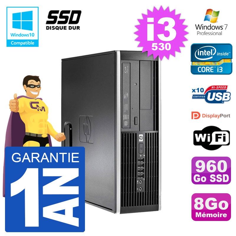 HP Compaq 8100 SFF Desktop PC - i3-530, 8GB RAM, 960GB SSD, DVD Burner, WiFi, Windows 7 Pro