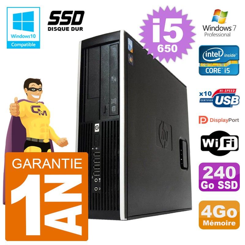 HP Elite 8100 SFF PC - i5-650, 4GB RAM, 240GB SSD, DVD Drive, Wifi, Windows 7 Pro