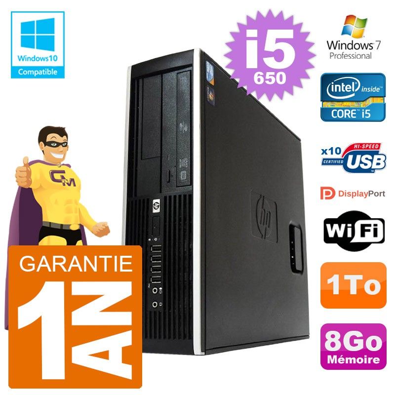 HP Compaq 8100 SFF Desktop PC - i5-650, 8GB RAM, 1TB HDD, DVD Drive, WiFi, Windows 7 Pro