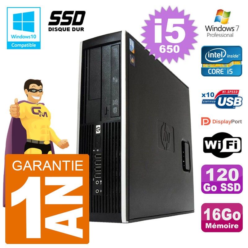 HP Elite 8100 SFF Desktop PC - i5-650, 16GB RAM, 120GB SSD, DVD Burner, Wifi, Windows 7 Pro