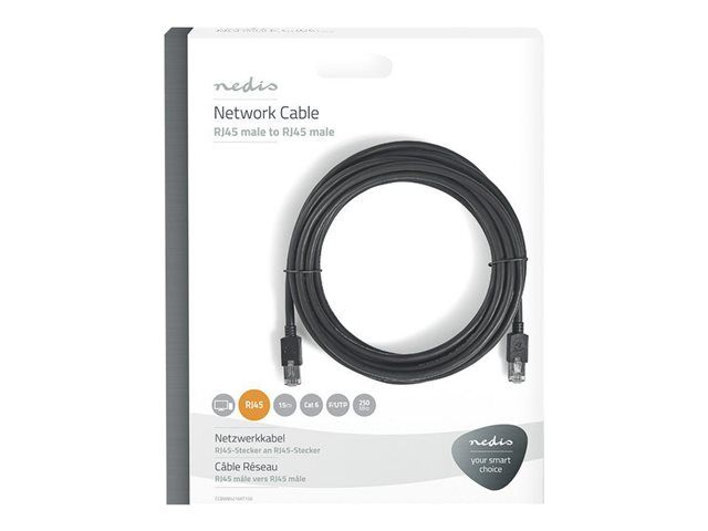 Nedis Ethernet Cable - 15m, Cat6, Shielded Twisted Pair (STP) - Grey
