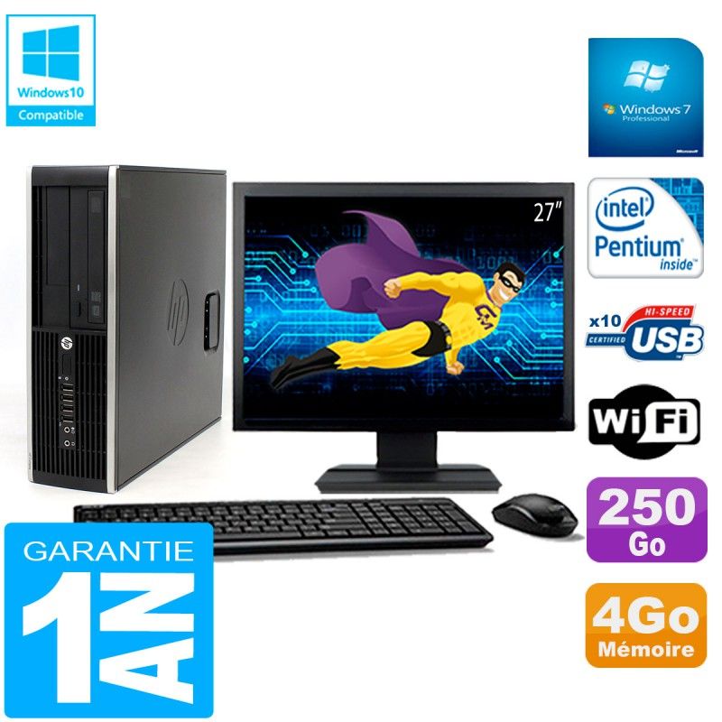 HP Compaq Pro 6200 SFF Desktop PC - 27" Display, Intel G840, 4GB RAM, 250GB HDD, DVD Burner, WiFi, Windows 7 Pro