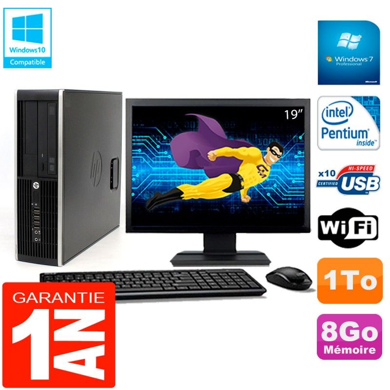 Ordinateur de bureau HP Compaq Pro 6200 SFF - Écran 19 pouces, Intel G840, 8 Go de RAM, 1 To HDD, Lecteur DVD, WiFi, Windows 7 Pro