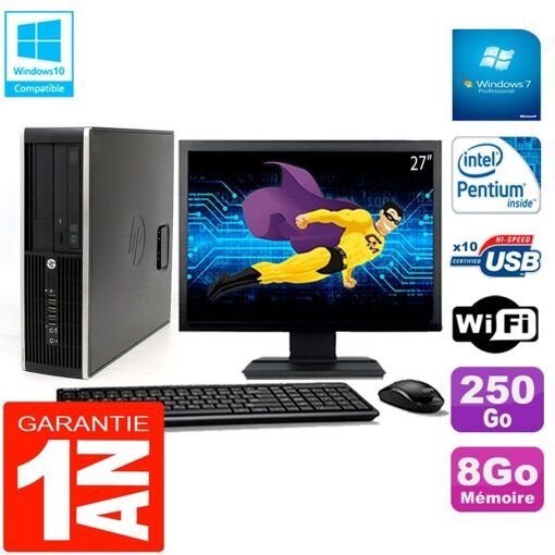 PC de escritorio HP Compaq Pro 6200 SFF - Pantalla de 27 pulgadas, Procesador Intel Pentium G840, 8 GB de RAM, 250 GB HDD, Grabadora de DVD, WiFi, Windows 7 Profesional