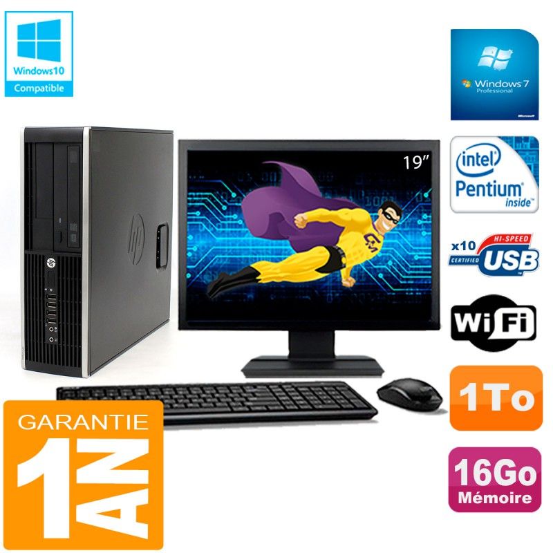 PC de escritorio HP Compaq Pro 6200 SFF - Pantalla de 19', Procesador Intel Pentium G840, 16GB de RAM, 1TB HDD, Grabadora de DVD, WiFi