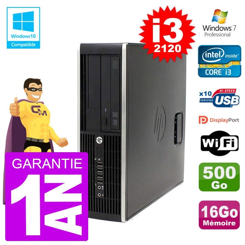 HP Elite 6200 SFF Desktop PC - Intel i3-2120, 16GB RAM, 500GB HDD, DVD Drive, WiFi, Windows 7 Pro