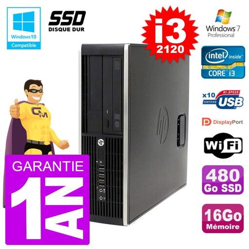 PC de escritorio HP Elite 6200 SFF - Procesador Intel i3-2120, 16GB de RAM, 480GB SSD, Grabadora de DVD, WiFi, Windows 7 Pro