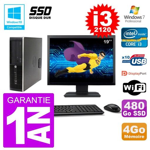 PC de escritorio HP Elite 6200 SFF - Pantalla de 19 pulgadas, Intel i3-2120, 4 GB de RAM, SSD de 480 GB, Unidad de DVD, WiFi