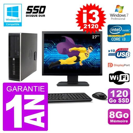Computadora de escritorio HP Elite 6200 SFF - Pantalla de 27'', Procesador Intel i3-2120, 8 GB de RAM, SSD de 120 GB, Unidad de DVD, Wifi, Windows 7 Pro