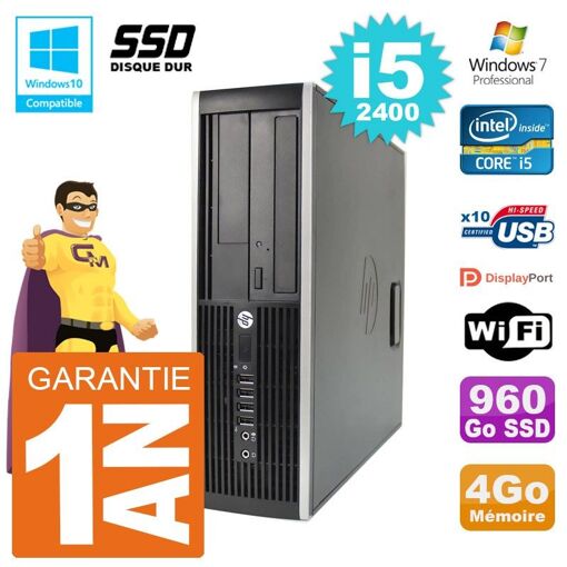 PC HP Elite 6200 SFF - Intel i5-2400, 4GB RAM, 960GB SSD, grabadora de DVD, WiFi, Windows 7 Pro