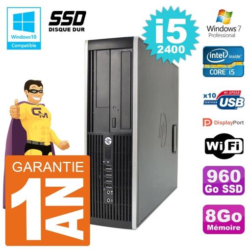PC HP Elite 6200 SFF - Intel i5-2400, 8GB RAM, 960GB SSD, Grabadora de DVD, Wifi, Windows 7 Profesional