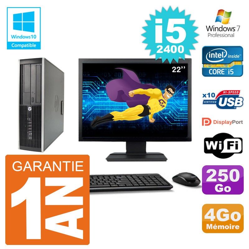 HP Elite 6200 SFF Computer - 22" Screen, Intel i5-2400, 4GB RAM, 250GB HDD, DVD Drive, Wi-Fi