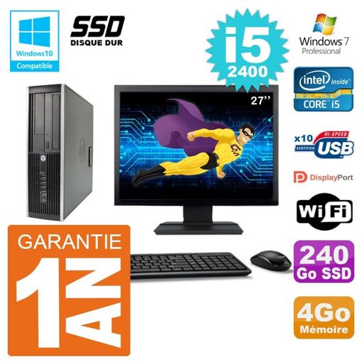PC de escritorio HP Elite 6200 SFF - Pantalla de 27'', Procesador Intel i5-2400, 4GB de RAM, Disco SSD de 240GB, Grabadora de DVD, WiFi, Windows 7 Pro
