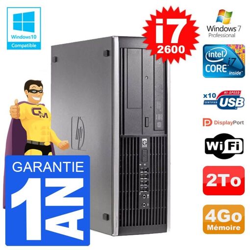 PC de sobremesa HP Elite 6200 SFF - Procesador Intel i7-2600, 4GB de RAM, Disco duro de 2TB, Unidad óptica DVD, WiFi, Windows 7 Pro