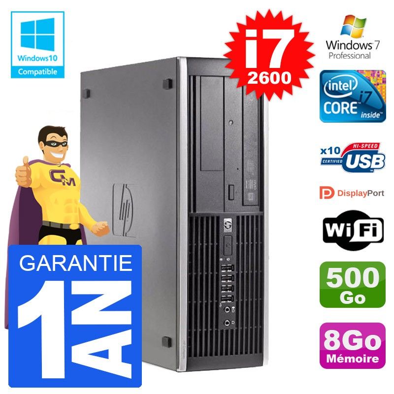 HP Elite 6200 SFF Desktop Computer - Intel i7-2600, 8GB RAM, 500GB HDD, DVD Drive, WiFi, Windows 7 Pro
