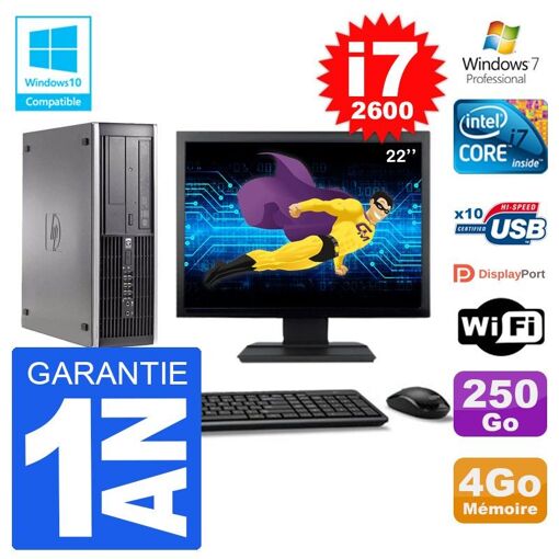 Computadora HP Elite 6200 SFF - Pantalla de 22", Intel i7-2600, 4 GB de RAM, Disco duro de 250 GB, Grabadora de DVD, WiFi