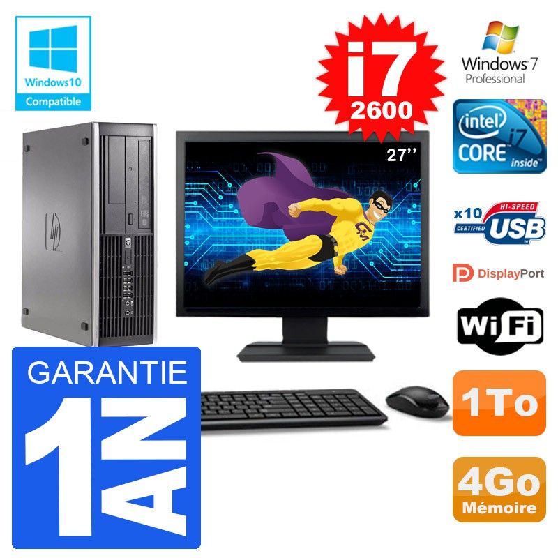 HP Elite 6200 SFF Desktop - 27" Screen, Intel i7-2600, 4GB RAM, 1TB HDD, DVD Drive, WiFi