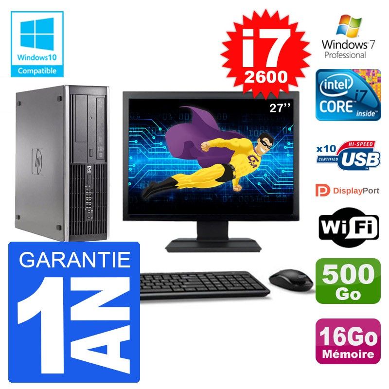 PC HP Elite 6200 SFF - Pantalla de 27", Intel i7-2600, 16GB de RAM, 500GB HDD, Grabadora de DVD, WiFi