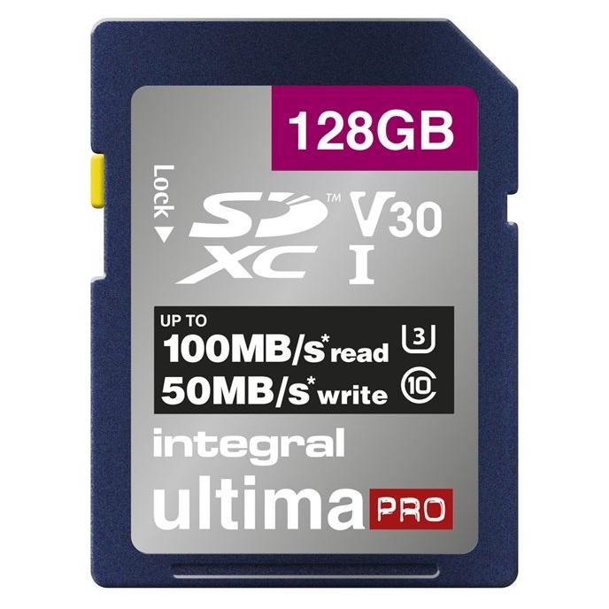 Integral UltimaPro - Flash Memory Card - 128GB - Video Class V30 / UHS-I U3 / Class 10 - SDXC UHS-I