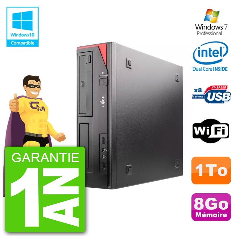 Ordinateur de bureau Fujitsu Esprimo E520 DT - Processeur Intel G3220 3,0 GHz, 8 Go de RAM, 1 To HDD, Graveur DVD, Wi-Fi, Windows 7 Pro