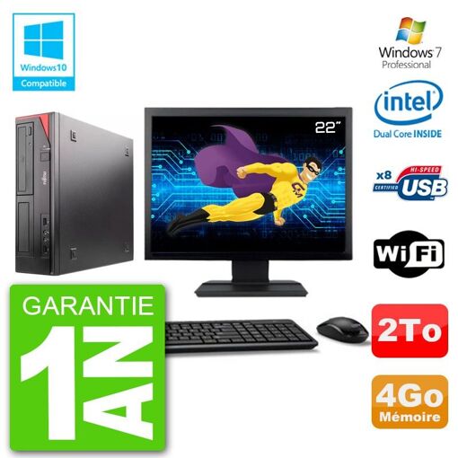 Ordenador de sobremesa Fujitsu Esprimo E520, pantalla de 22'', procesador Intel Dual-Core G3220 - 3,0 GHz, 4 GB de RAM, disco duro de 2 TB, grabadora de DVD, Wi-Fi, Windows 7 Profesional