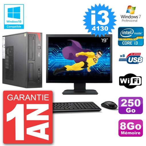 PC Fujitsu Esprimo E520 de 19 pulgadas - i3-4130, 8GB RAM, disco duro de 250GB, grabadora de DVD, WiFi