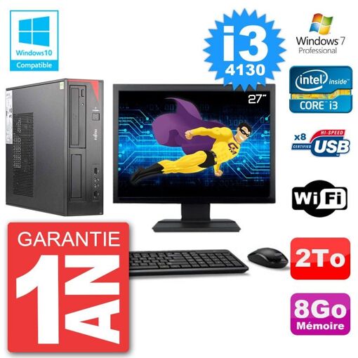 PC de sobremesa Fujitsu Esprimo E520 - Pantalla de 27', i3-4130, 8GB RAM, 2TB HDD, Grabador de DVD, Wifi, Windows 7 Pro