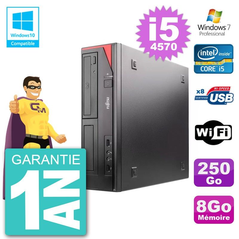 Ordinateur de bureau Fujitsu Esprimo E520 DT - i5-4570, 8 Go de RAM, disque dur 250 Go, lecteur DVD, Wi-Fi, Windows 7 Pro