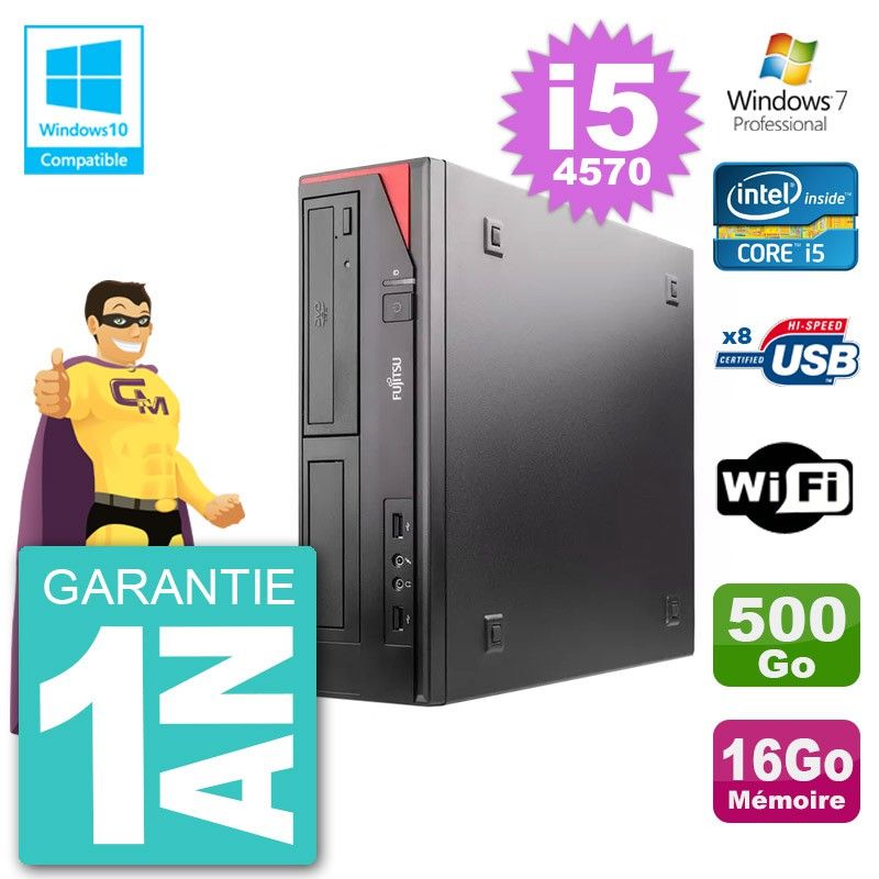 Ordinateur de bureau Fujitsu Esprimo E520 DT - i5-4570, 16 Go de RAM, 500 Go SSD, lecteur DVD, Wi-Fi, Windows 7 Pro