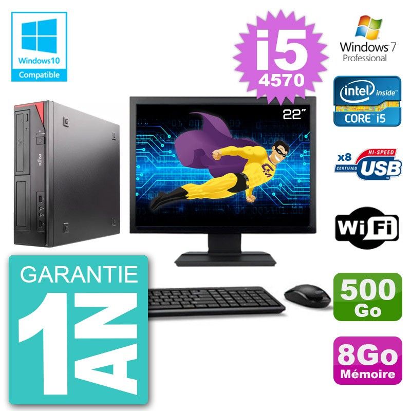Ordinateur de bureau Fujitsu Esprimo E520 - Écran 22 pouces, i5-4570, 8 Go de RAM, 500 Go HDD, Graveur DVD, Wi-Fi