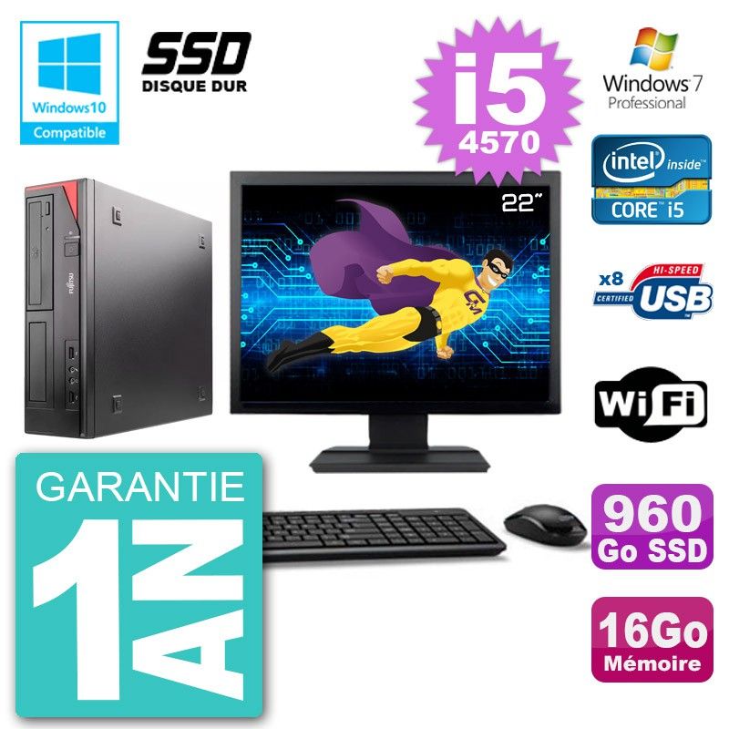 Fujitsu Esprimo E520 22-Inch Desktop PC - i5-4570, 16GB RAM, 960GB SSD, DVD Burner, Wifi, Windows 7 Pro