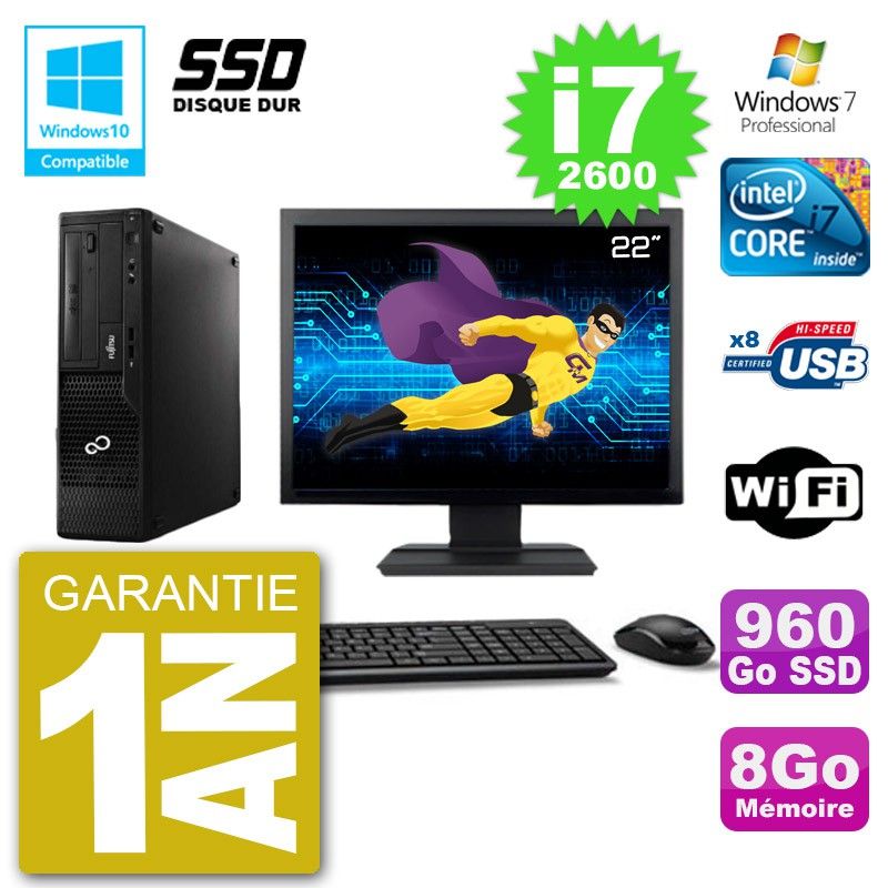 Fujitsu Esprimo E500 E85+ DT 22" Screen i7-2600 8GB RAM 960GB SSD DVD WiFi W7