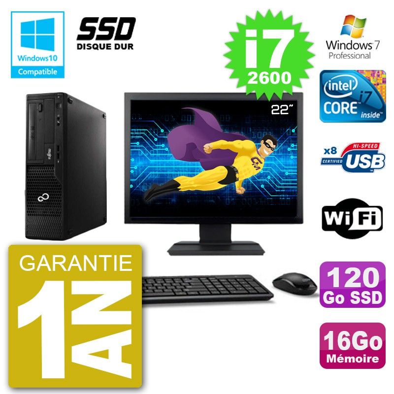 Fujitsu Esprimo E500 E85+ DT 22-inch Screen i7-2600 16GB RAM 120GB SSD DVD WiFi Windows 7