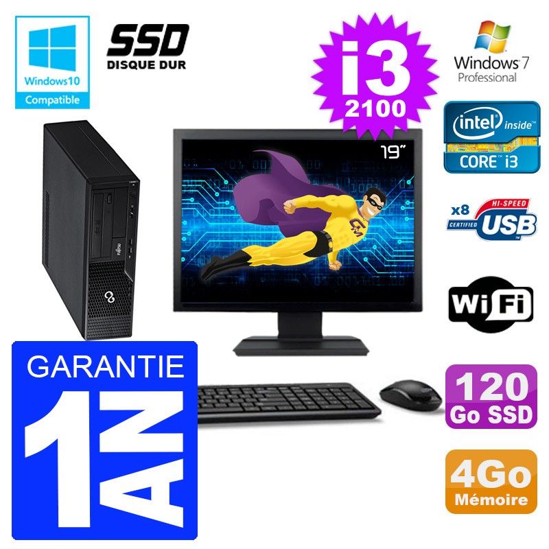 Fujitsu Esprimo E500 E85+ DT 19-inch Computer - i3-2100, 4GB RAM, 120GB SSD, DVD Drive, WiFi, Windows 7 Pro