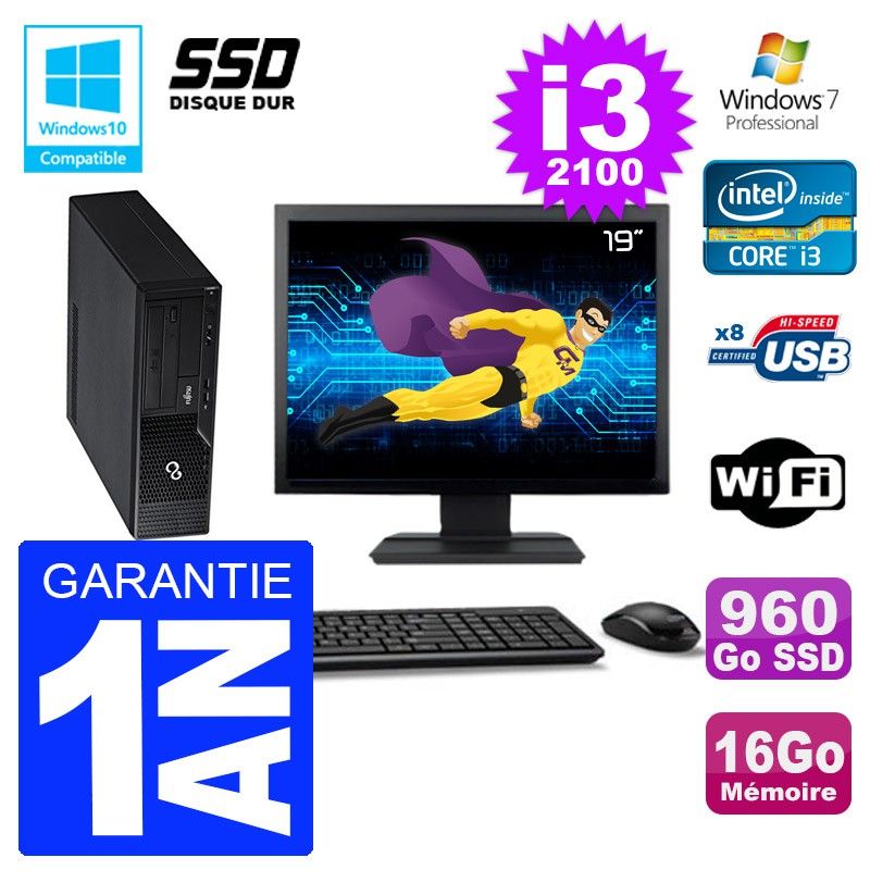 Fujitsu Esprimo E500 E85+ DT 19-inch Screen i3-2100 16GB RAM 960GB SSD DVD WiFi Windows 7 Desktop