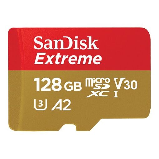 Tarjeta de memoria SanDisk Extreme microSDXC (incluye adaptador microSD a SD) - 128 GB - A2 / Clase de video V30 / UHS-I U3 / Clase 10